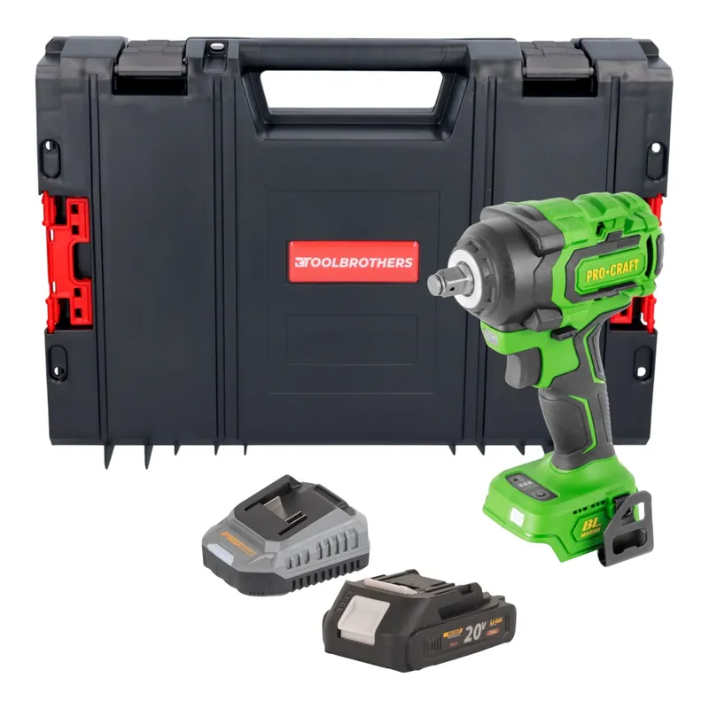 Procraft PWA18bb Akku Schlagschrauber 20 V 550 Nm 1/2" Brushless + 1x Akku 2,0 Ah + Ladegerät + RHINO Toolcase Highlight
