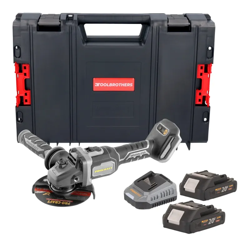 Procraft Industrial AG125Bbb Akku Winkelschleifer 20 V 125 mm Brushless + 2x Akku 2,0 Ah + Ladegerät + RHINO Toolcase Sofort Bestellen