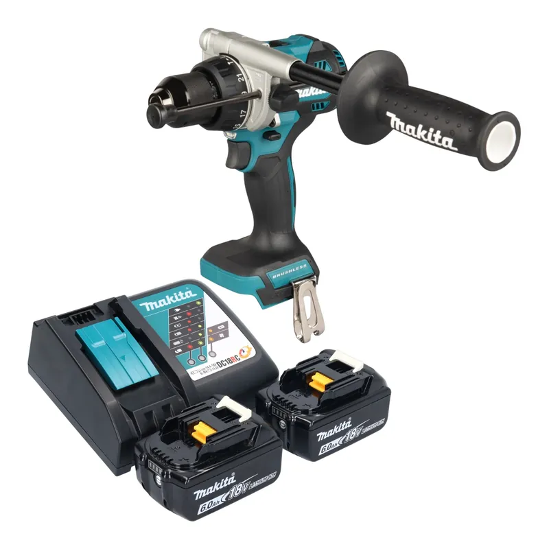 Markenware Makita DHP 492 RG Akku Schlagbohrschrauber 18 V 141 Nm Brushless + 2x Akku 6,0 Ah + Ladegerät