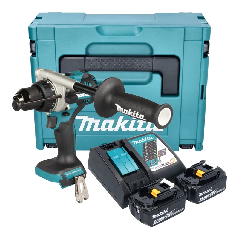 Direktkauf Makita DHP 492 RMJ Akku Schlagbohrschrauber 18 V 141 Nm Brushless + 2x Akku 4,0 Ah + Ladegerät + Makpac