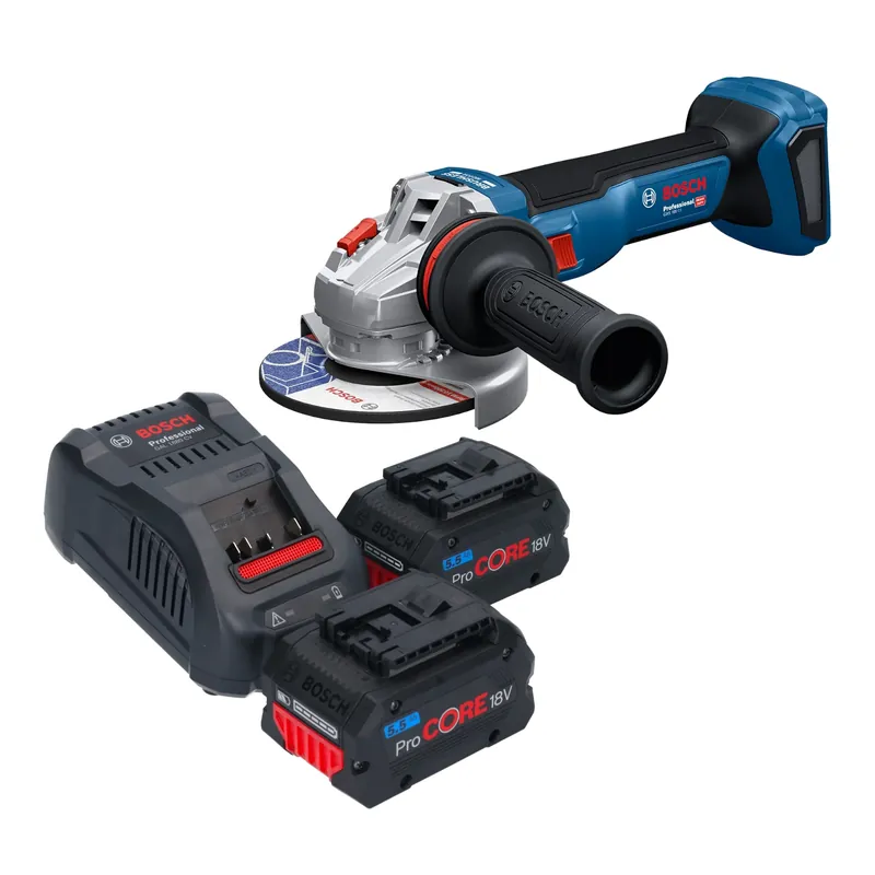 Direktkauf Bosch GWS 18V-11 Professional Akku Winkelschleifer 18 V 125 mm + 2x ProCORE Akku 5,5 Ah + Ladegerät