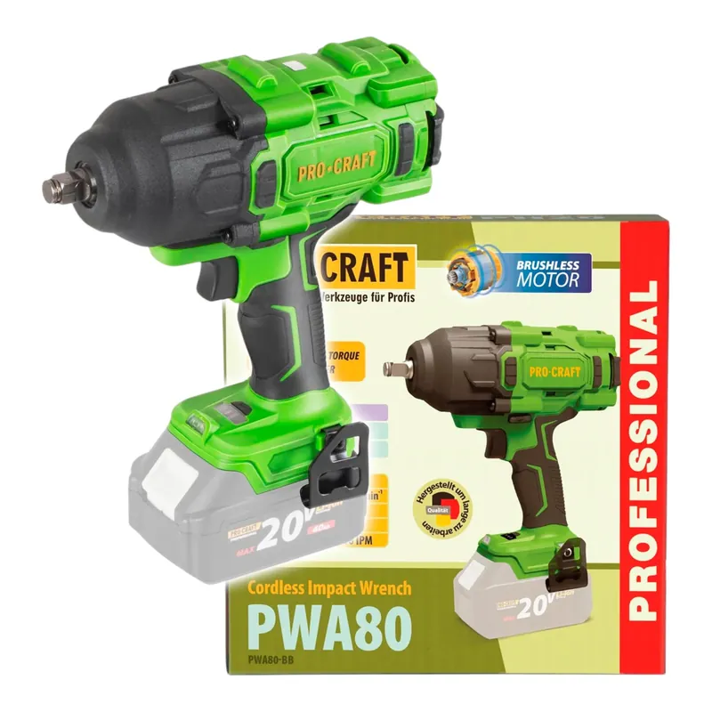 Markenware Procraft PWA80bb Akku Schlagschrauber 20 V 1600 Nm 1/2" Brushless Solo - ohne Akku, ohne Ladegerät