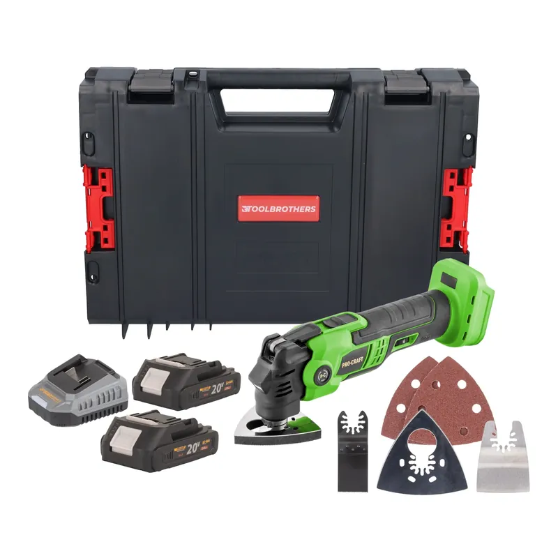 Preiswert Procraft PMT22bb Akku Multifunktionswerkzeug 20 V Brushless + 2x Akku 2,0 Ah + Ladegerät + RHINO Toolcase