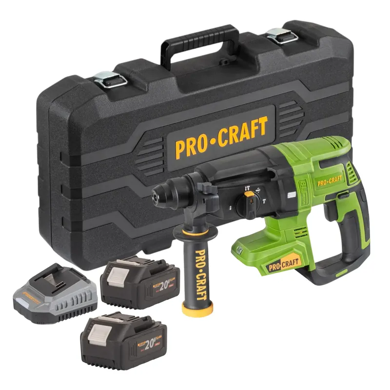 Procraft PHA40bb-c Akku Bohrhammer 20 V 2,6 J SDS plus Brushless + 2x Akku 4,0 Ah + Ladegerät + Koffer Markenprodukt