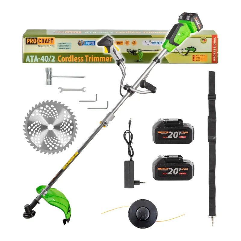 Schneller Versand Procraft ATA-40/2 Akku Freischneider 40 V ( 2x 20 V ) 420 mm Brushless + 2x Akku 4,0 Ah + Ladegerät