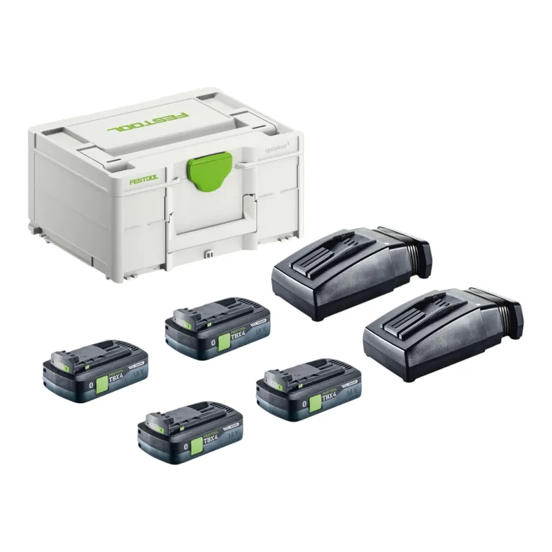 Schnäppchen Festool Energie Set SYS 18V 4xTBX4/2xTCL6 mit 4x BP 18 TBX 4 C-ASI Akku 18 V 4,0 Ah ( 4x 578745 ) + 2x TCL 6 Ladegerät ( 2x 201135 ) + Systainer
