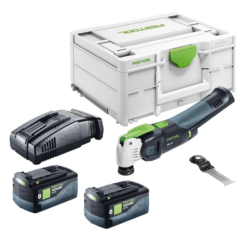 Festool OSC 18 E-Basic Akku Oszillierer 18 V Starlock Max Brushless + 2x Akku 5,0 Ah + Schnellladegerät + Systainer Highlight