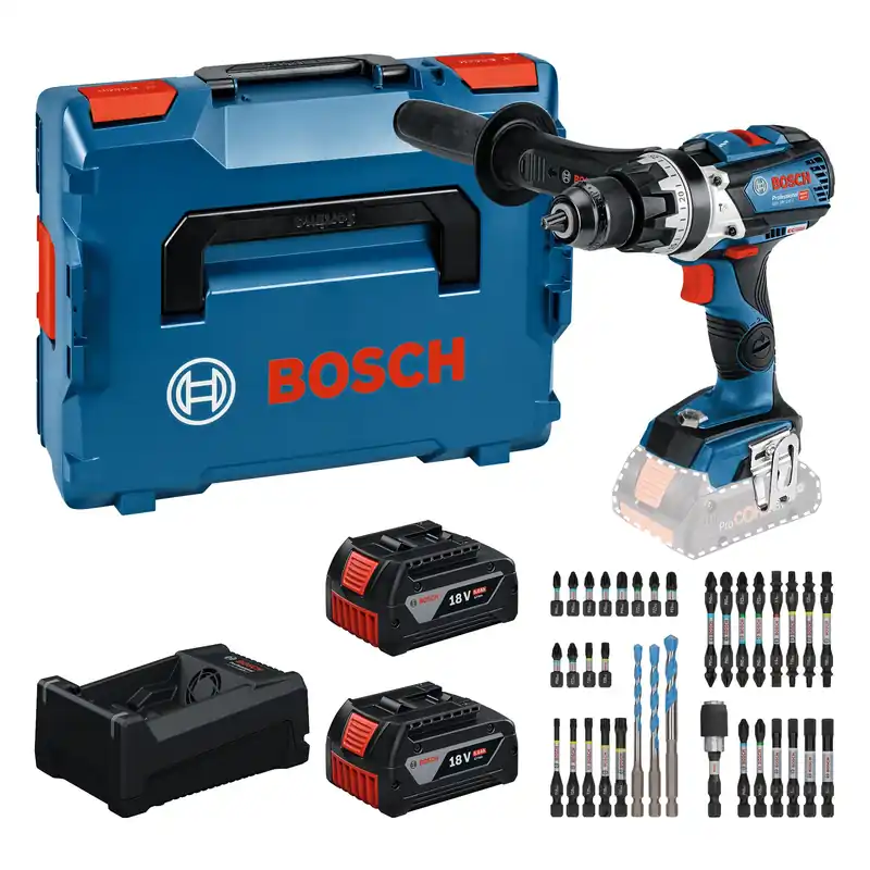 Solange Der Vorrat Reicht Bosch GSB 18V-110 C Professional Akku Schlagbohrschrauber 18 V 110 Nm ( 0615A500E0 ) Brushless + 2x Akku 5,0 Ah + Ladegerät + 35 tlg. Bit Set + L-Boxx