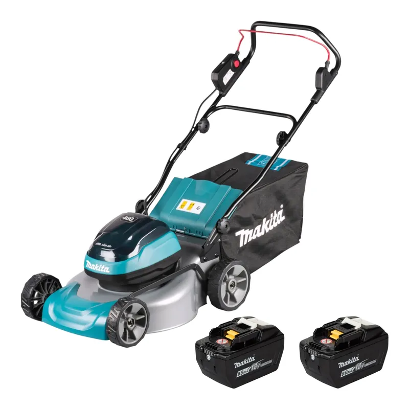 Super-Preis Makita DLM 466 Z Akku Rasenmäher 36 V ( 2x 18 V ) 46 cm Brushless + 2x Akku 9,0 Ah - ohne Ladegerät