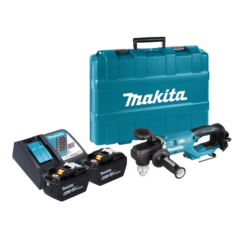 Preisknaller Makita DDA 450 ZK Akku Winkelbohrmaschine 18 V 70 Nm Brushless + 2x Akku 9,0 Ah + Ladegerät + Koffer