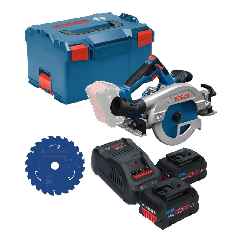 Super-Preis Bosch GKS 18V-57-2 GX Professional Akku Kreissäge 18 V 165 mm Brushless + 2x ProCORE Akku 5,5 Ah + Ladegerät + L-Boxx