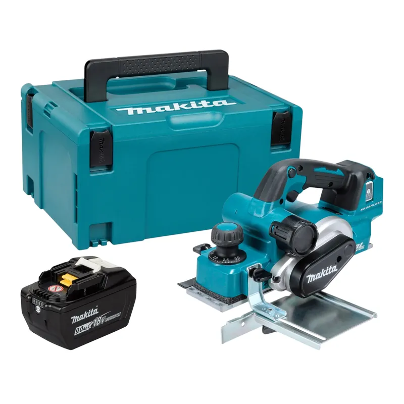 Saisonangebot Makita DKP 181 Z Akku Hobel 18 V 82 mm Brushless + 1x Akku 9,0 Ah + Makpac - ohne Ladegerät