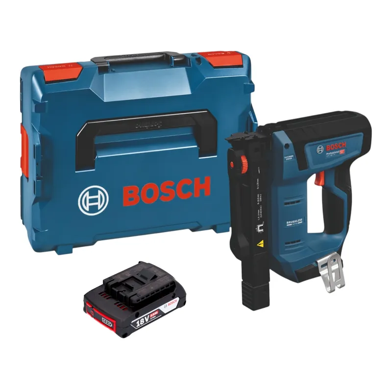 Garantierte Lieferung Bosch GTH 18V-14 Akku Holzklammerer 18 V 10,6 x 6 - 14 mm Brushless + 1x Akku 2,0 Ah + L-Boxx - ohne Ladegerät