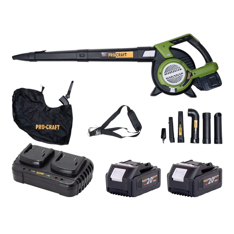 Solange Der Vorrat Reicht Procraft VB20 Akku Laubbläser und Laubsauger 40 V ( 2x 20 V ) Brushless + 2x Akku 4,0 Ah + Doppelladegerät