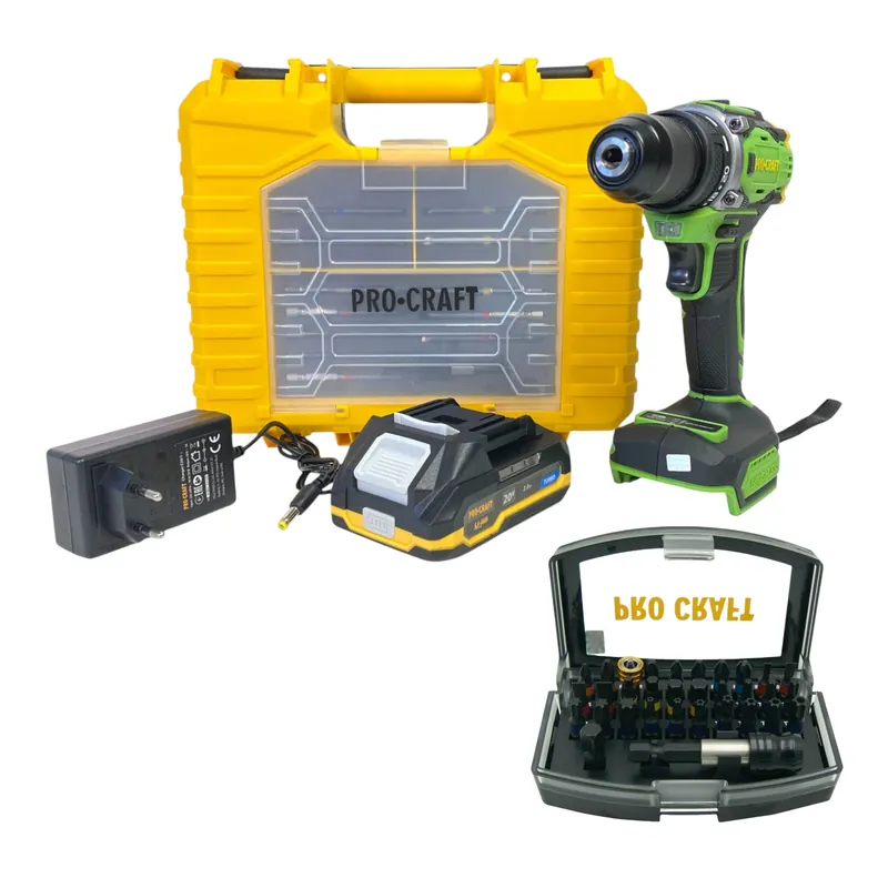Garantierte Lieferung Procraft PA18Pro2-1B-C Akku Bohrschrauber 20 V 30 Nm Brushless + 1x Akku 2,0 Ah + Ladegerät + 32 tlg. Bit Set + Koffer