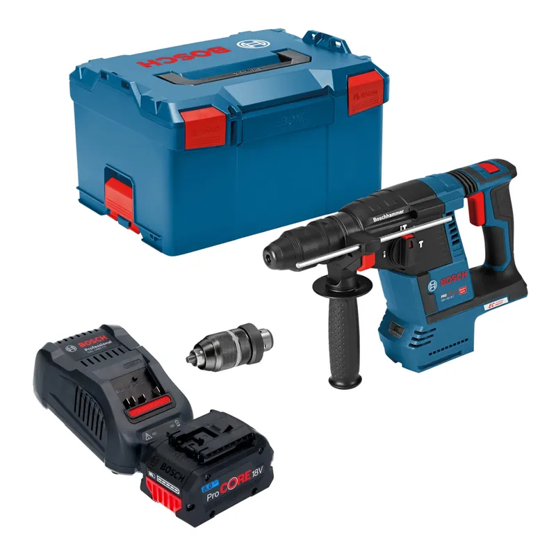 Begrenztes Angebot Bosch GBH 18V-26 F Professional Akku Bohrhammer 18 V 2,6 J SDS plus Brushless + 1x ProCORE Akku 8,0 Ah + Ladegerät + L-Boxx