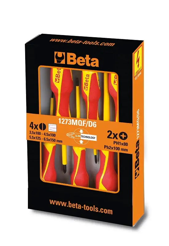 Günstig Serie di 4 giravite slim Beta 1273MQF/D4 Isolamento 1000V