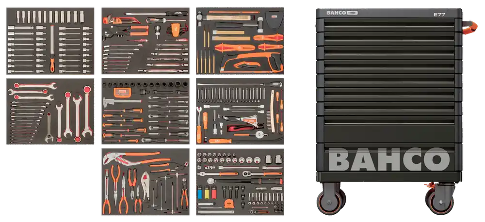 Assortimento per riparazione auto per carrello 9 cassetti E77 per utensili, 357 pezzi AUTO BAHCO Expressversand