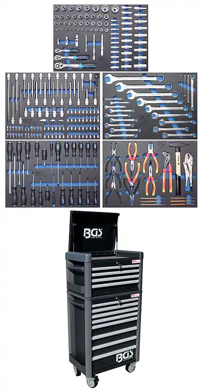 CARRELLO PORTAUTENSILI 8 CASSETTI + CASSETTIERA PORTAUTENSILI 4 CASSETTI + 243 UTENSILI BGS4088 Meistverkauft