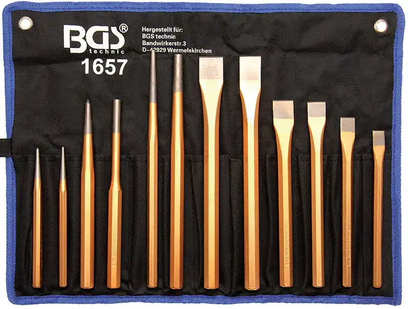 SET 12 PEZZI, CACCIASPINE, SCALPELLI, PUNTERUOLO E PUNZONI BGS1657 Sonderangebot