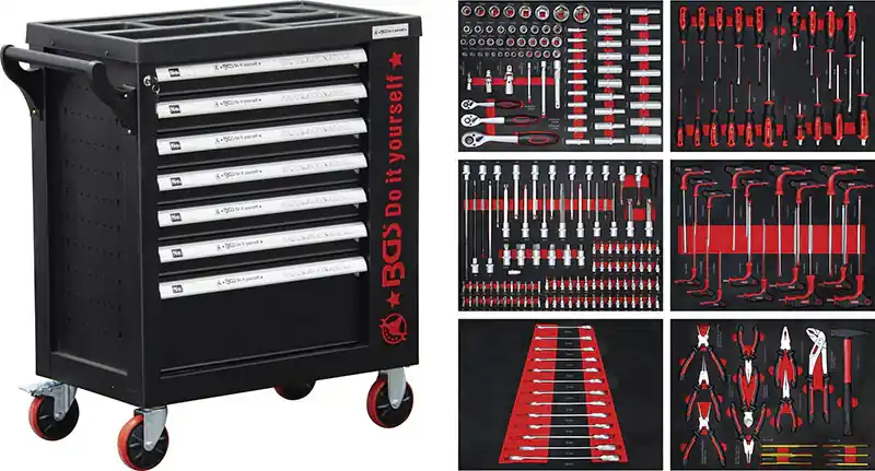 CARRELLO PORTA UTENSILI 7 CASSETTI, CON ARMADIETTO LATERALE, CON 250 UTENSILI BGS6058 Solange Der Vorrat Reicht