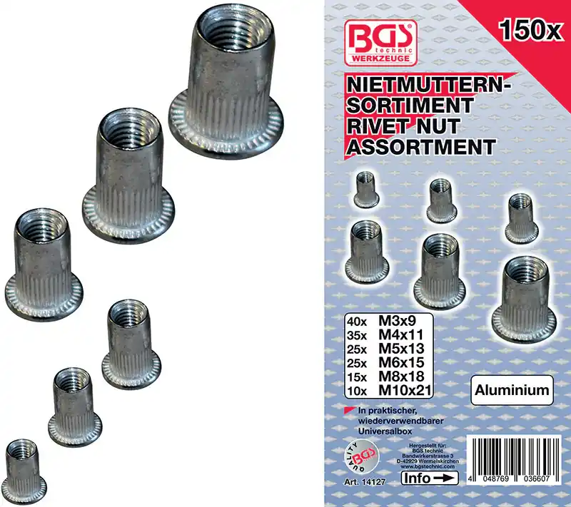 ASSORTIMENTO 150 PZ, RIVETTI FILETTATI IN ALLUMINIO BGS14127 Mega-Angebot