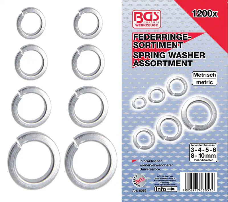ASSORTIMENTO 1200 PEZZI, RONDELLE ELASTICHE BGS8053 Preis Gesenkt