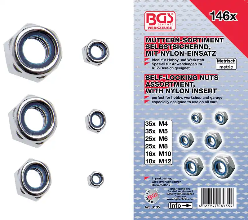 ASSORTIMENTO 146 PEZZI, DADI AUTOBLOCCANTI BGS8135 Billig
