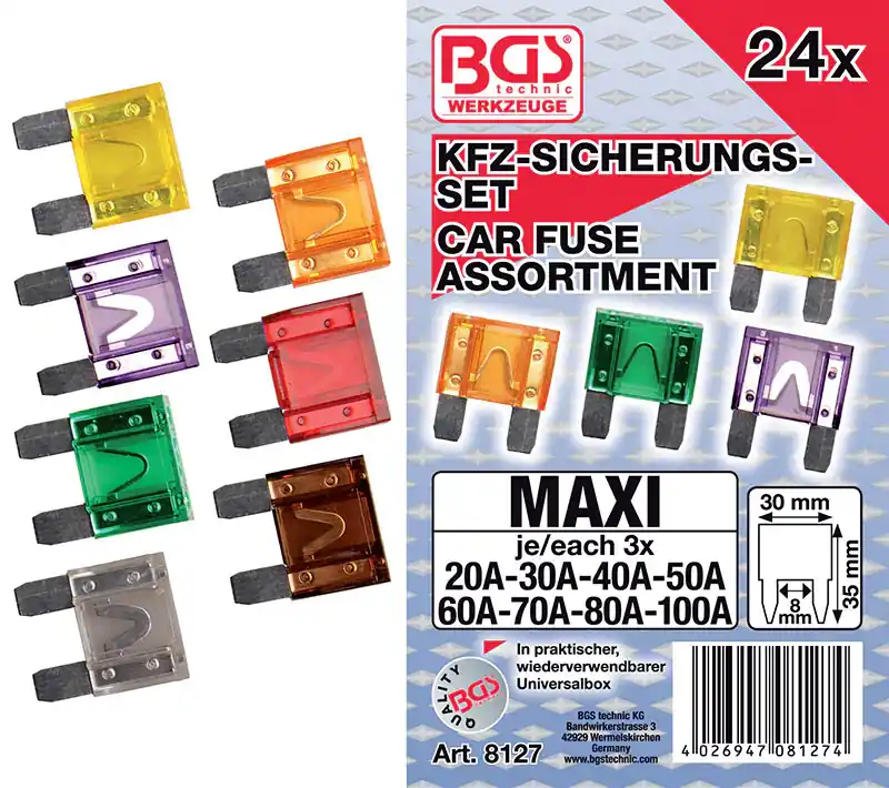 ASSORTIMENTO 24 PEZZI, MAXI FUSIBILI PER AUTO BGS8127 Saisonangebot