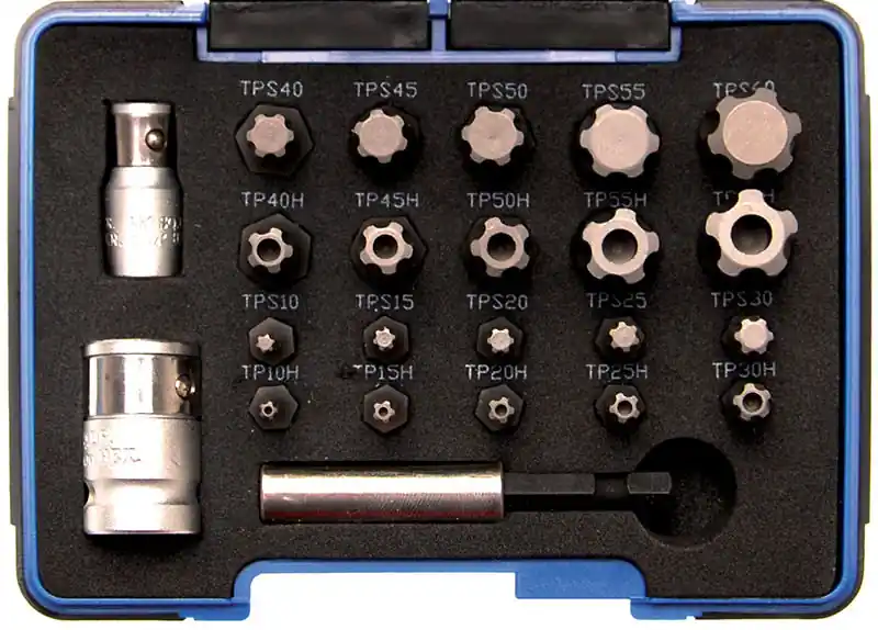 SET 23 PEZZI INSERTI TORX PLUS E 5 PUNTE CON FORO BGS4993 Neue Ware