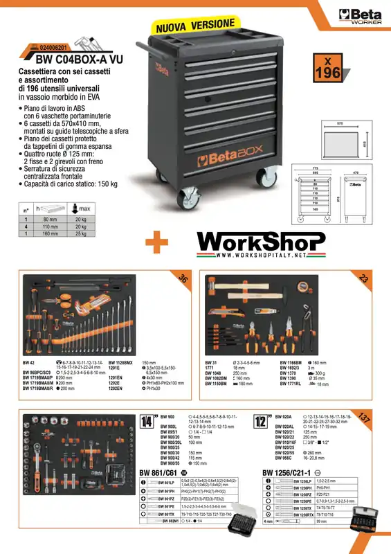 Cassettiera 6 cassetti 196 utensili UNIVERSALI Beta BW C04BOX-A VU Jetzt Kaufen