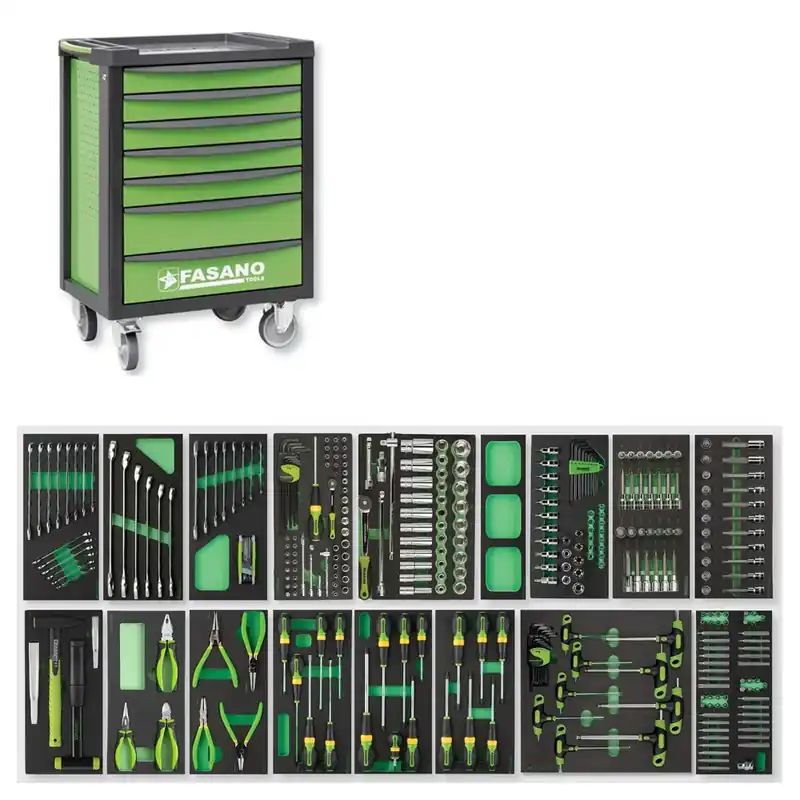 Kracherpreis Carrello Porta Utensili Fasano Tools FG 100 a 7 cassetti con Assortimento 366 Utensili FG 100V/AS366