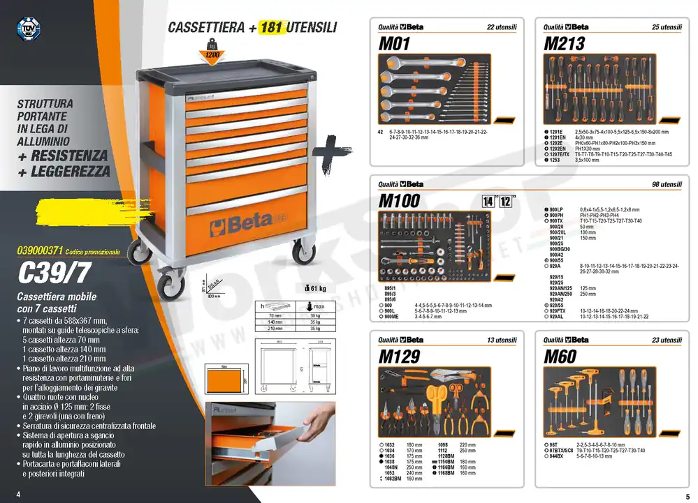 Carrello Beta C39 7 Cassetti + allestimento 181 utensili PRO Nur Heute