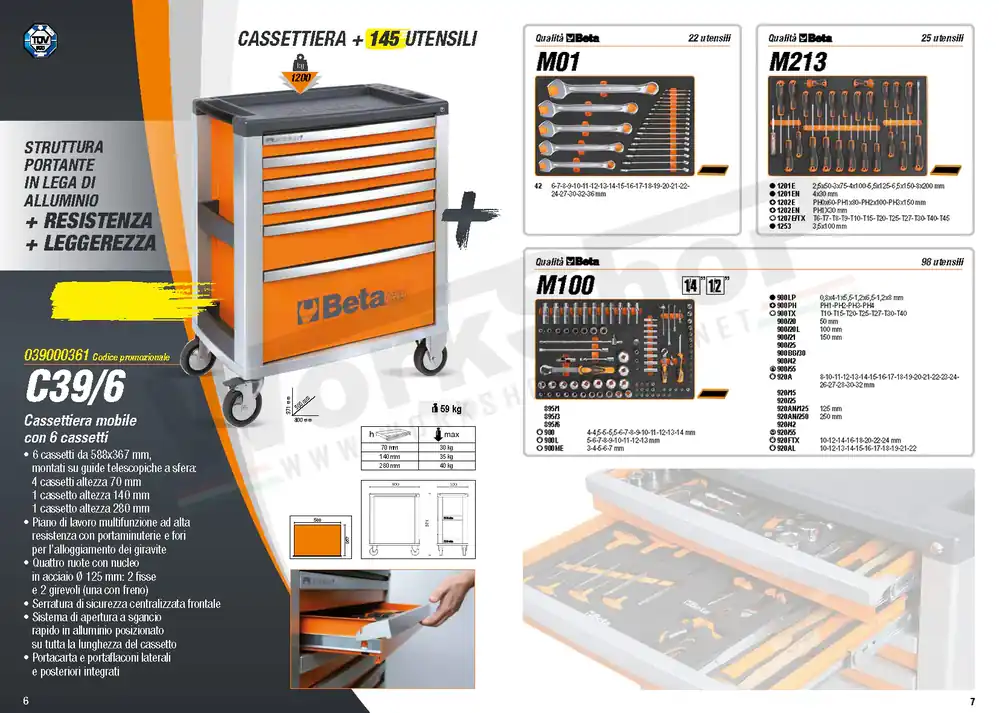 Carrello Beta C39 7 Cassetti + allestimento 145 utensili PRO Preisreduziert