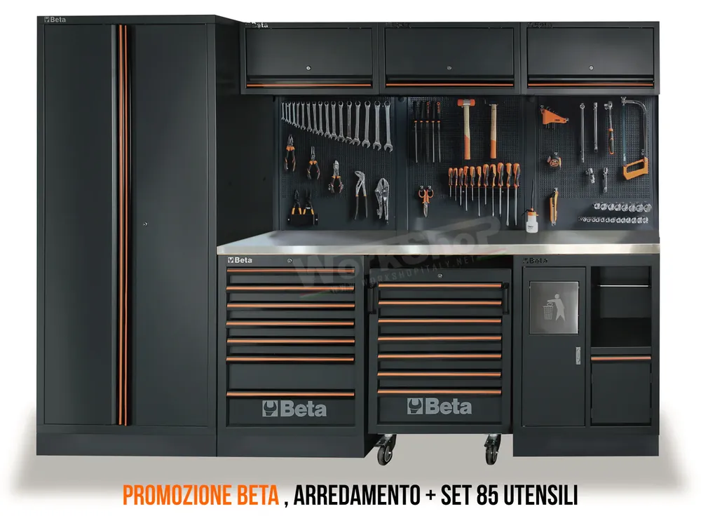 Arredo Officina Beta Utensili C45PRO X piano inox completo di set 85 utensili PROFESSIONALI + FRIGORIFERO PROMO SUMMER 2026 Direkt Vom Hersteller