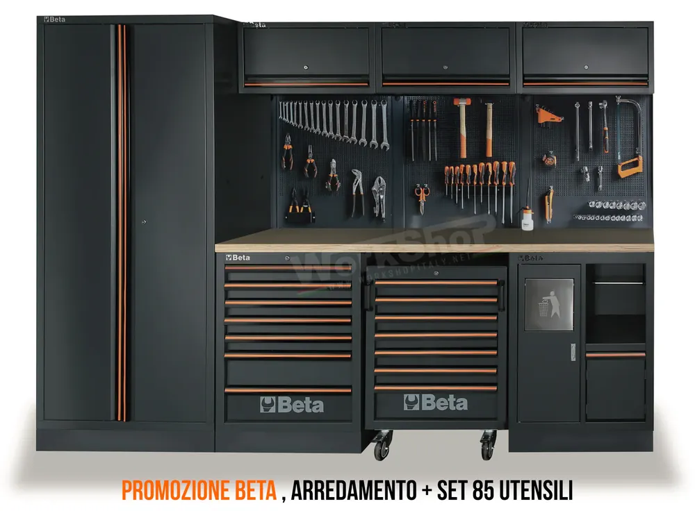 Aktuell Arredo Officina Beta Utensili C45PRO W piano legno completo di 85 utensili PROFESSIONALI + FRIGORIFERO PROMO ESTATE 2026