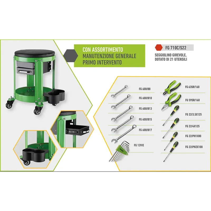 SEGGIOLINO GIREVOLE DOTATO DI 21 UTENSILI Fasano FG 710C/S22 Mega-Angebot