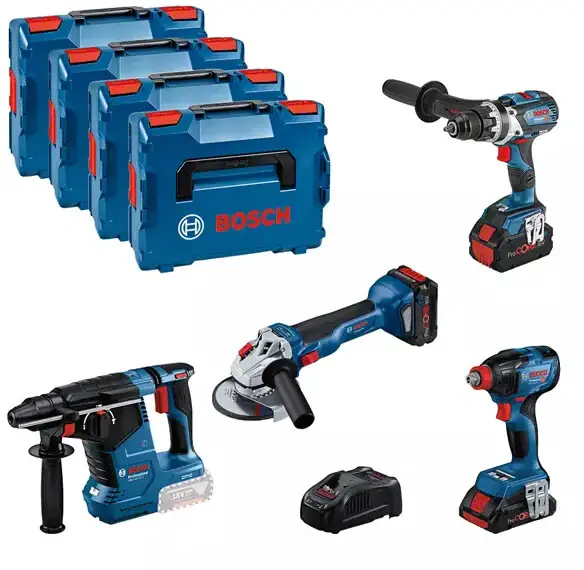 Set Bosch GSR 18V-110C + GDX 18V-210C + GWS 18V-10 + GBH 18V-24C Expressversand