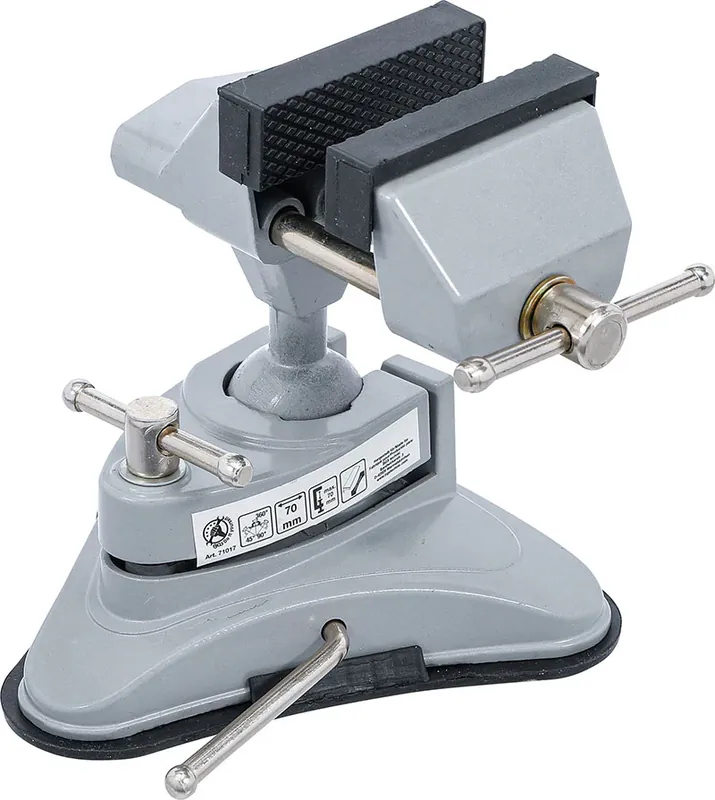 Top-Preis MORSA DA BANCO DA TAVOLO, GIREVOLE, GANASCE 70 MM, CON BASE DI ASPIRAZIONE A VENTOSA BGS71017