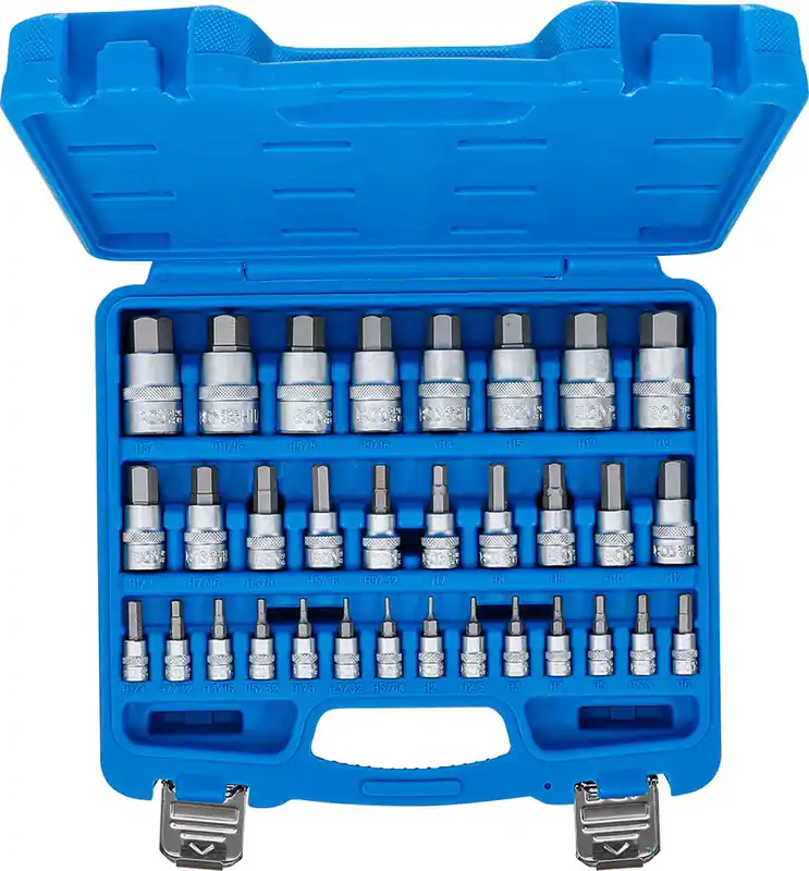 SET 32 PEZZI, CHIAVI A BUSSOLA ESAGONALI, METRICHE 2-19 MM & IN POLLICI 1/4 - 9/16”, ATT. 1/4”-3/8”-1/2” BGS74258 Sofort Bestellen