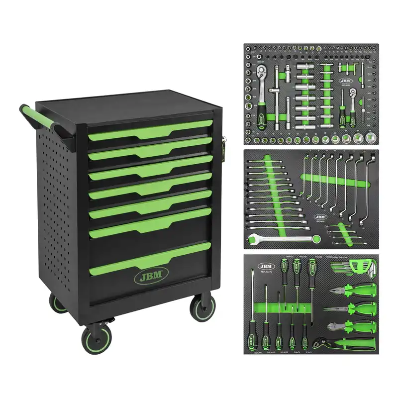 CARRELLO CON 7 CASSETTI VERDE CON 154 UTENSILI JBM 54834 Jetzt Kaufen