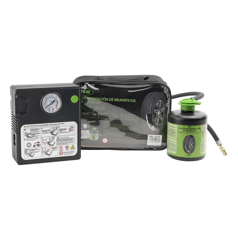 Highlight KIT DI RIPARAZIONE PNEUMATICI - LIQUIDO SIGILLANTE E COMPRESSORE D'ARIA 54760 JBM