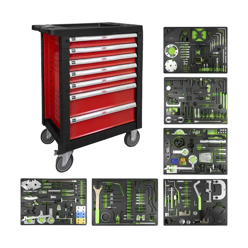 CARRELLO CON 7 CASSETTI ROSSO - SPECIALE KIT MESSA IN FASE 53952 JBM Preis Gesenkt