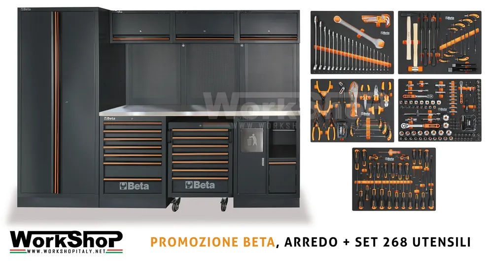 Arredo Officina Beta Utensili C45PRO X piano inox completo di set 268 utensili + FRIGORIFERO PROMO SUMMER 2026 Preis Gesenkt