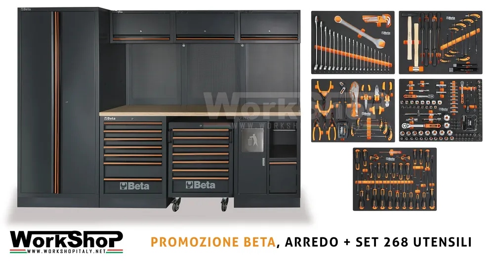 Arredo Officina Beta Utensili C45PRO W piano legno completo di 268 utensili + FRIGORIFERO Promo Estate 2026 Sale