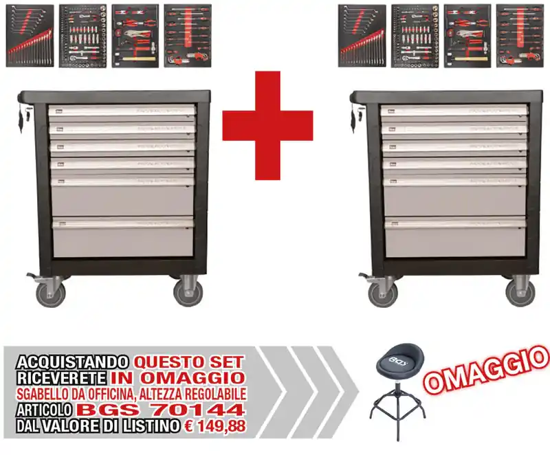 Zertifiziert Set 2 carrelli con 172 utensili FM436610+ Sgabello OMAGGIO 1 PEZZO BGS70144