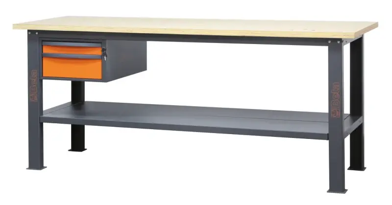 Markenware Banco da lavoro 2,1 m con piano in legno e 2 cassetti Beta C58BC-W2,1 2C