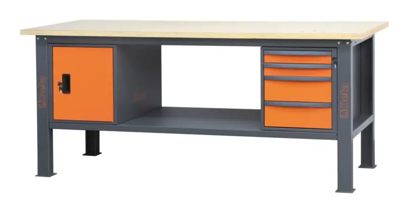 Garantierte Lieferung Banco da lavoro 2,1 m con piano in legno, 4 cassetti e modulo anta Beta C58BC-W2,1 4CA