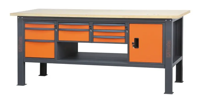 Garantierte Lieferung Banco da lavoro 2,1 m con piano in legno, 8 cassetti e modulo anta Beta C58BC-W2,1 8CA