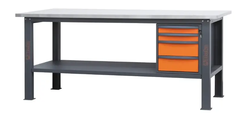 Günstig Banco da lavoro 2,1m con piano MDF rivestito in acciaio inox e 4 cassetti Beta C58BC-X2,1 4C